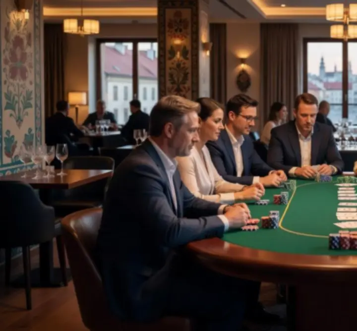 Profesionálně připravený pokerový stůl na společenském eventu v Česku
